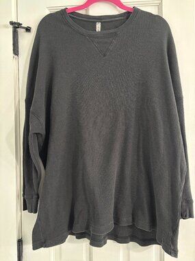 Free People Waffle Knit Thermal Top - Gray - Medium